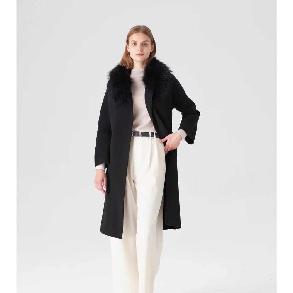 Pissenlit Cashmere Coat with Detachable Fur Collar